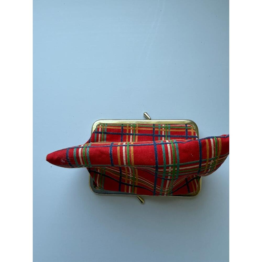 Vintage Royal Stewart Tartan Kiss Lock Clutch Purse Pink Satin Lining 1960s - Picture 4 of 7